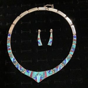 Southwestern Sterling silver choker and matching earrings